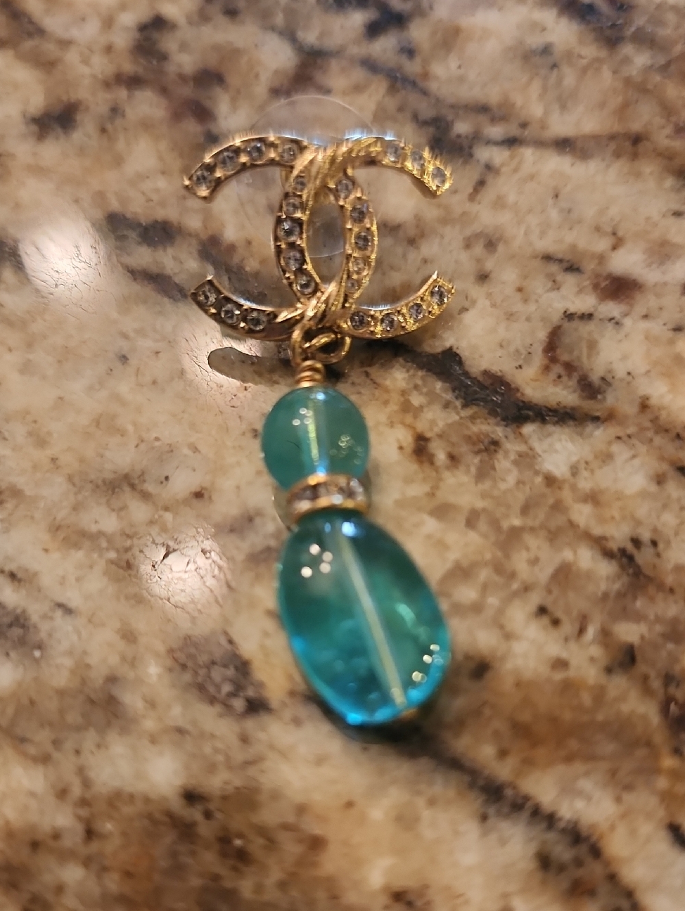 Chanel Earring With Turquoise Beads And Pavé Diamond Accents